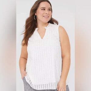 Lane Bryant 26/28 White Eyelet Sleeveless Blouse NWT